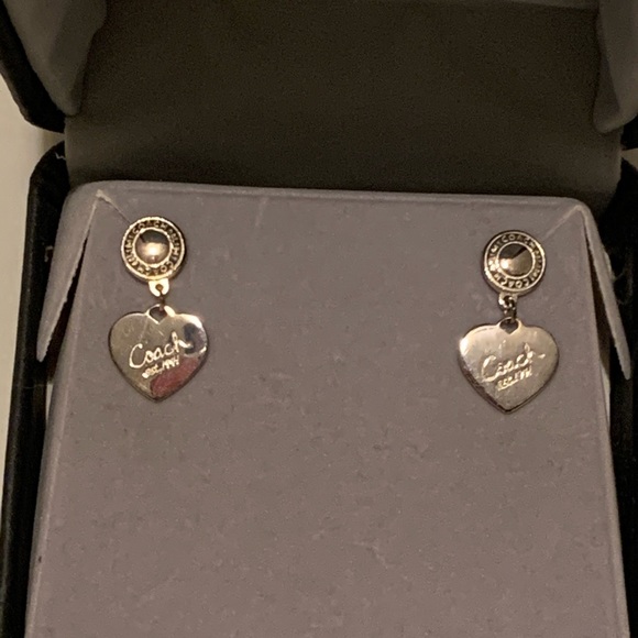 Coach sterling silver earrings, drop heart
